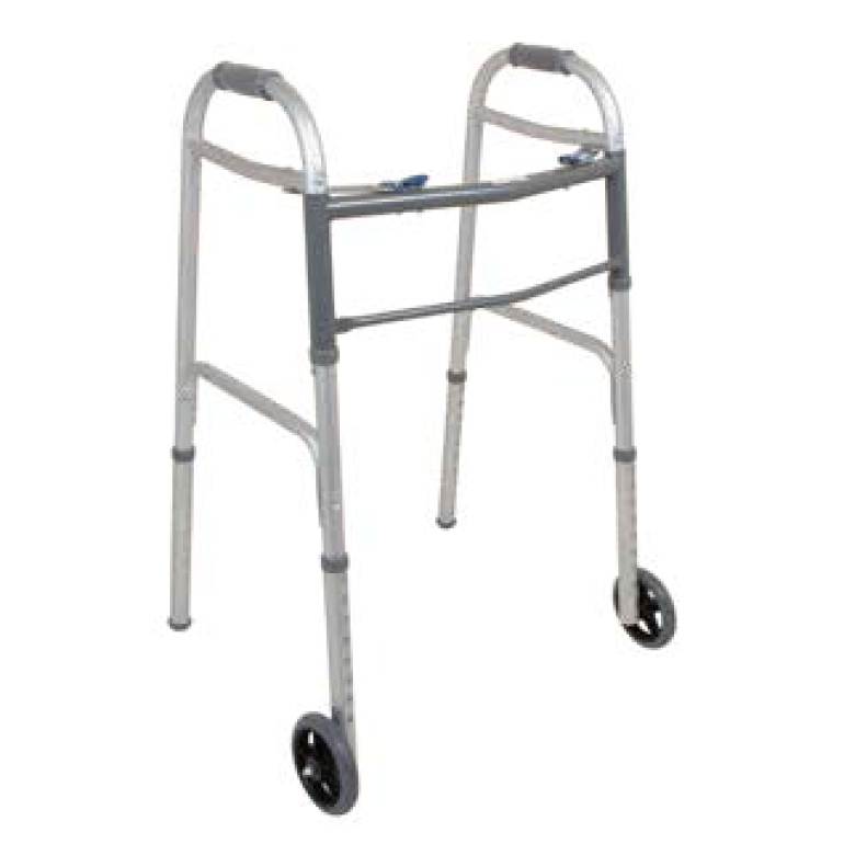 Walker, Two-Button Folding Steel with Wheels